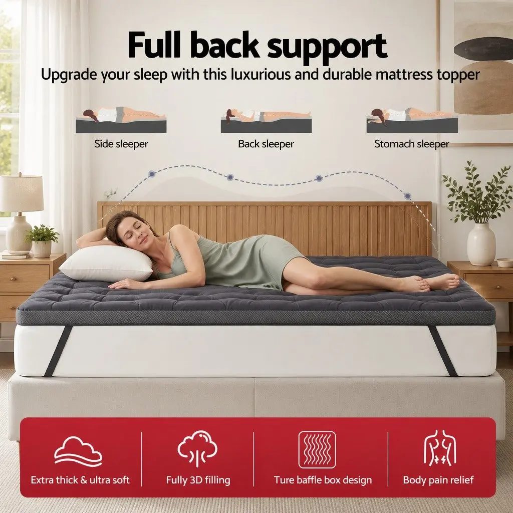 King Pillowtop Mattress Topper 5cm Bamboo Polyester Fibre Pad Breathable