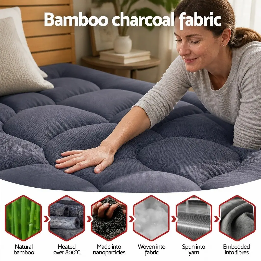 King Pillowtop Mattress Topper 5cm Bamboo Polyester Fibre Pad Breathable