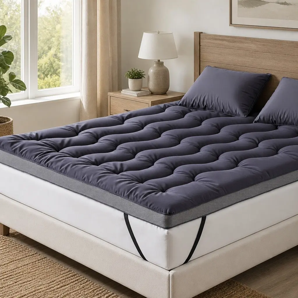 Queen Mattress Topper 5cm Pillowtop Bamboo Polyester Fibre Pad Washable