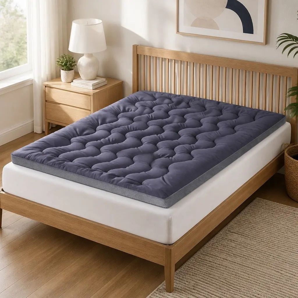 Queen Mattress Topper 5cm Pillowtop Bamboo Polyester Fibre Pad Washable