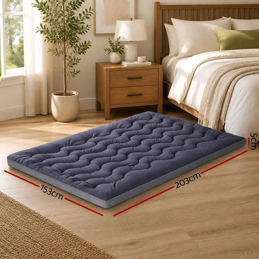 Queen Mattress Topper 5cm Pillowtop Bamboo Polyester Fibre Pad Washable