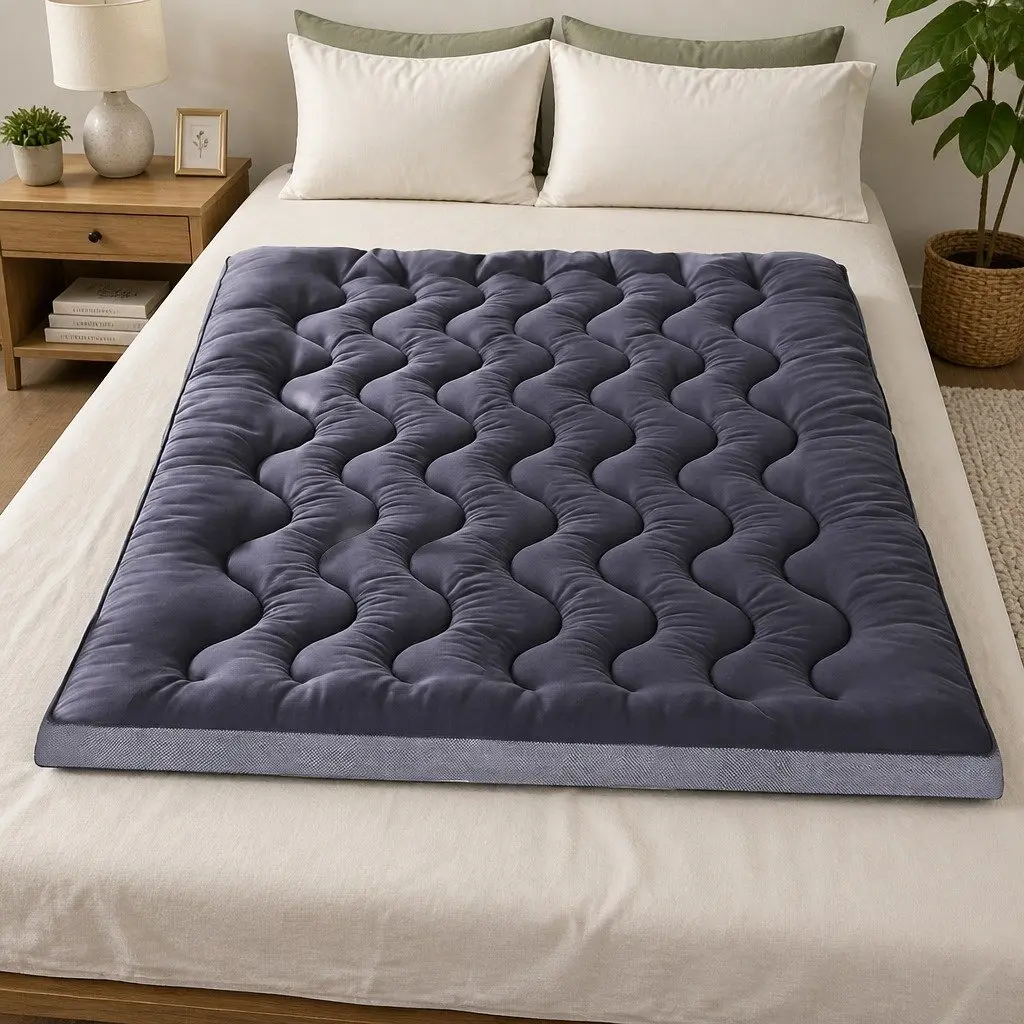 Queen Mattress Topper 5cm Pillowtop Bamboo Polyester Fibre Pad Washable