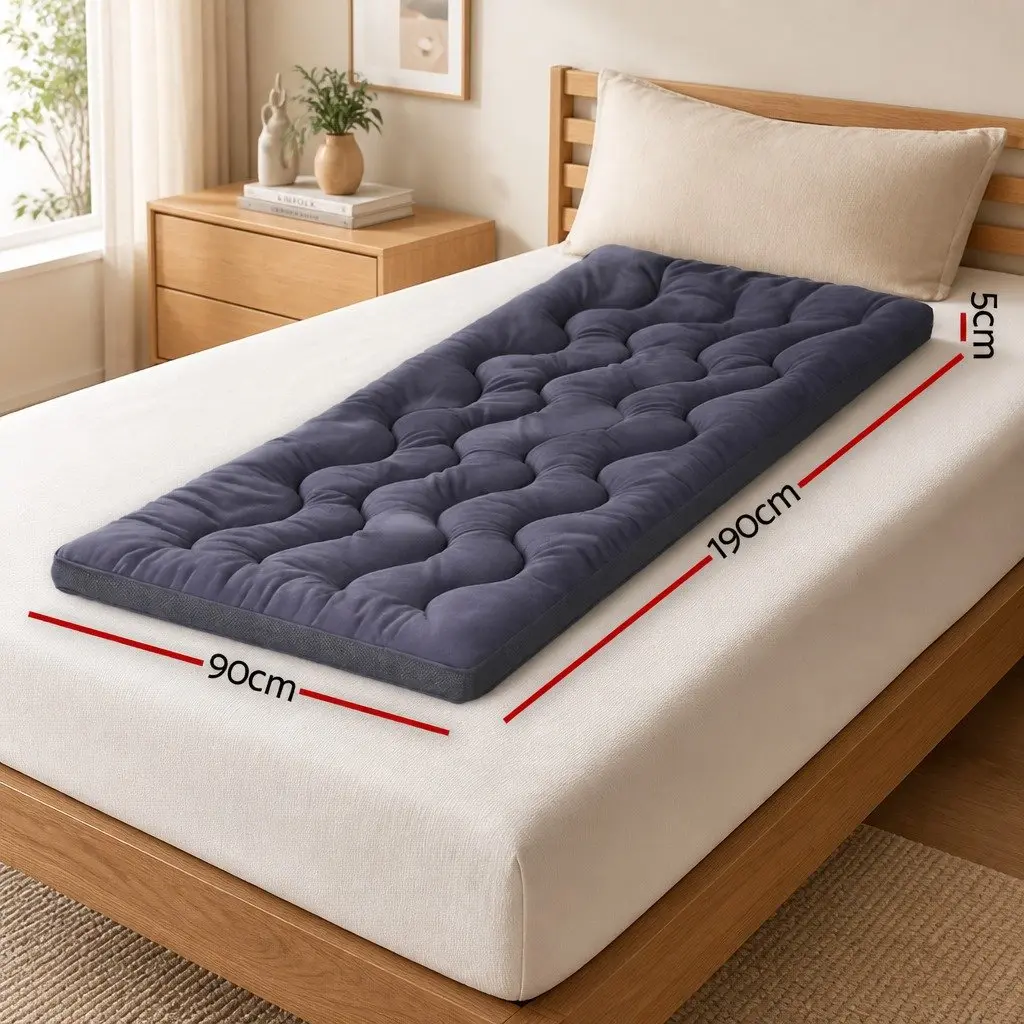 Mattress Topper Single Bed 5cm Breathable Washable Grey