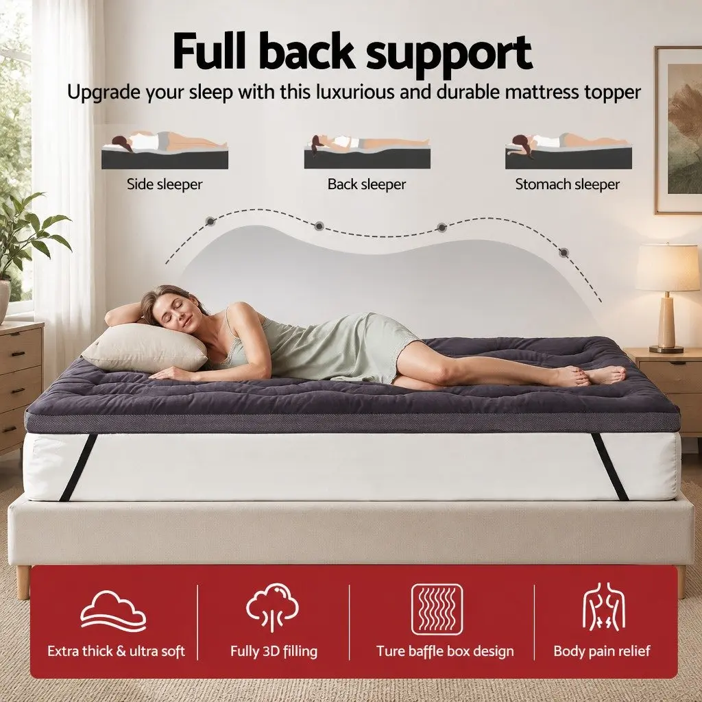 Mattress Topper Single Bed 5cm Breathable Washable Grey