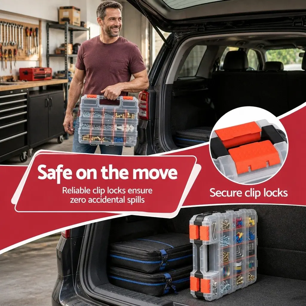 Double Sided Tool Box Organizer for Hardware 34 Compartment