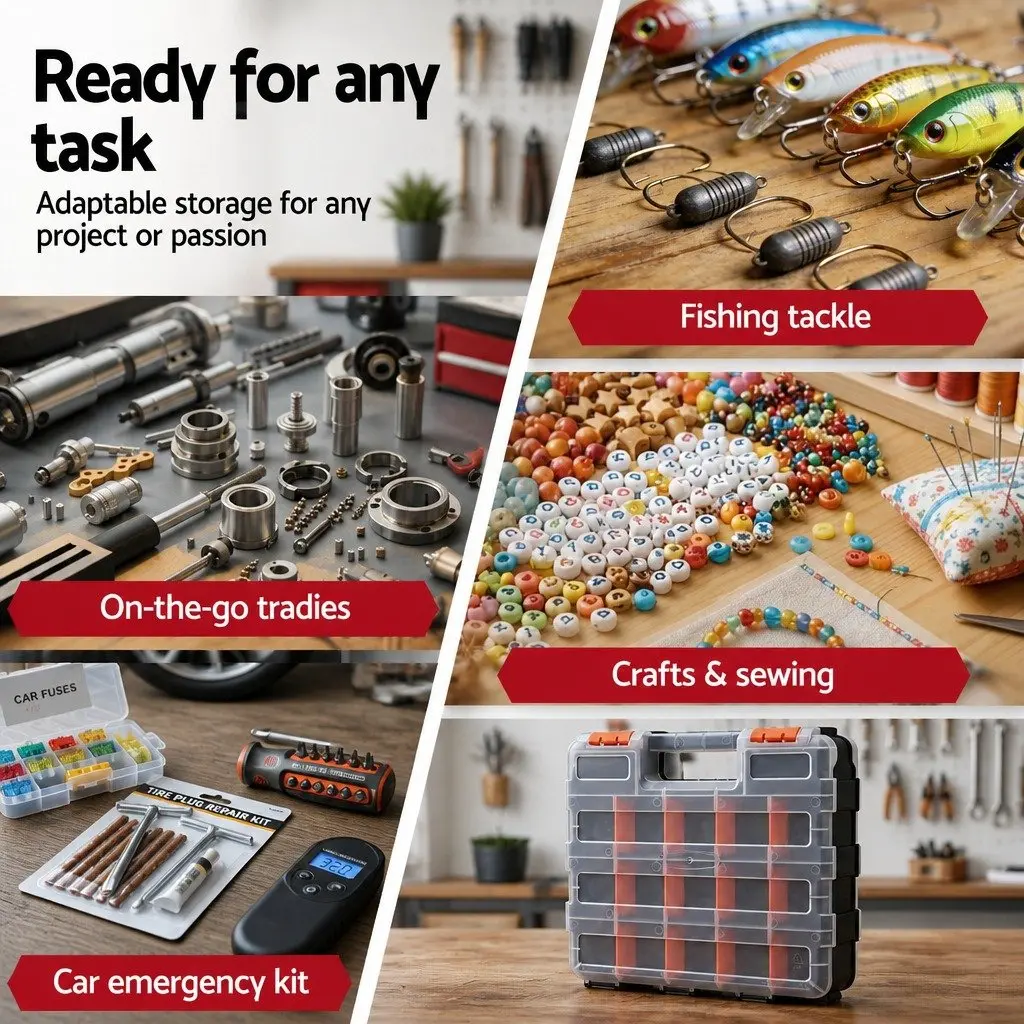 Double Sided Tool Box Organizer for Hardware 34 Compartment