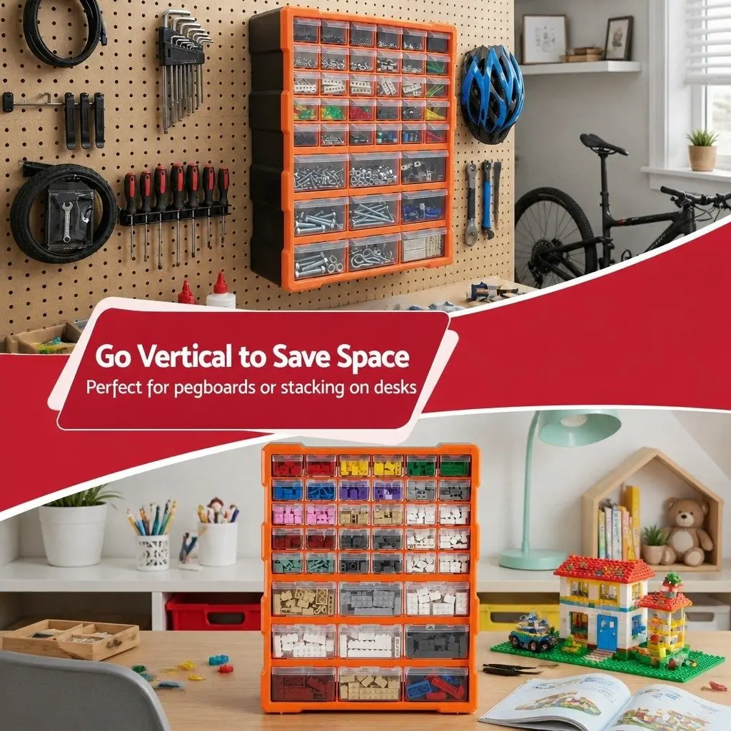 39-Drawer Tool Storage Cabinet Organizer for Garage Workshop Craft Studio 38 x 16 x 47.5 cm
