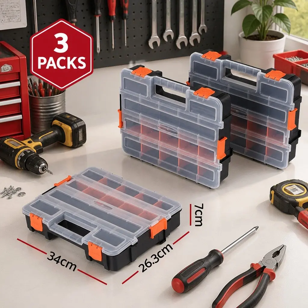 Tool Box Organizer for Small Parts Storage 3 Pack 17 Compartments Each