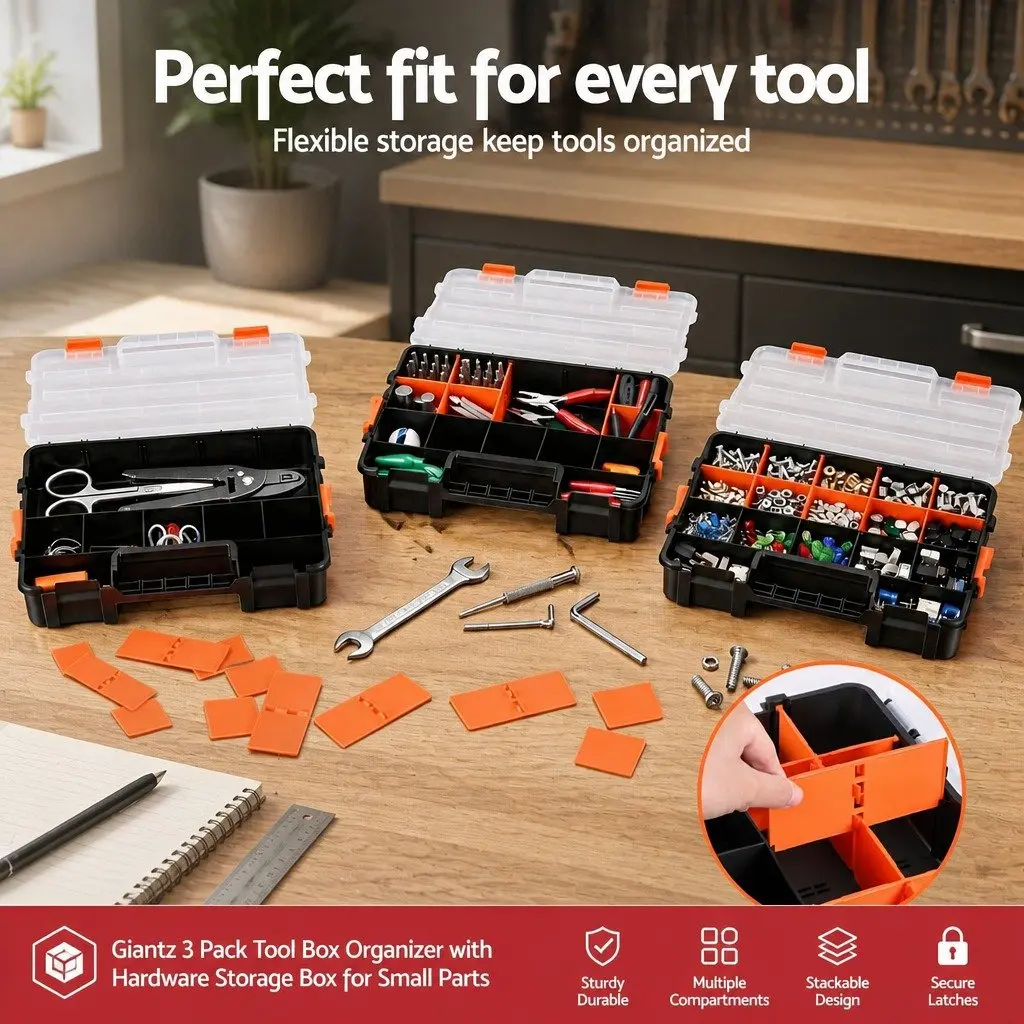 Tool Box Organizer for Small Parts Storage 3 Pack 17 Compartments Each
