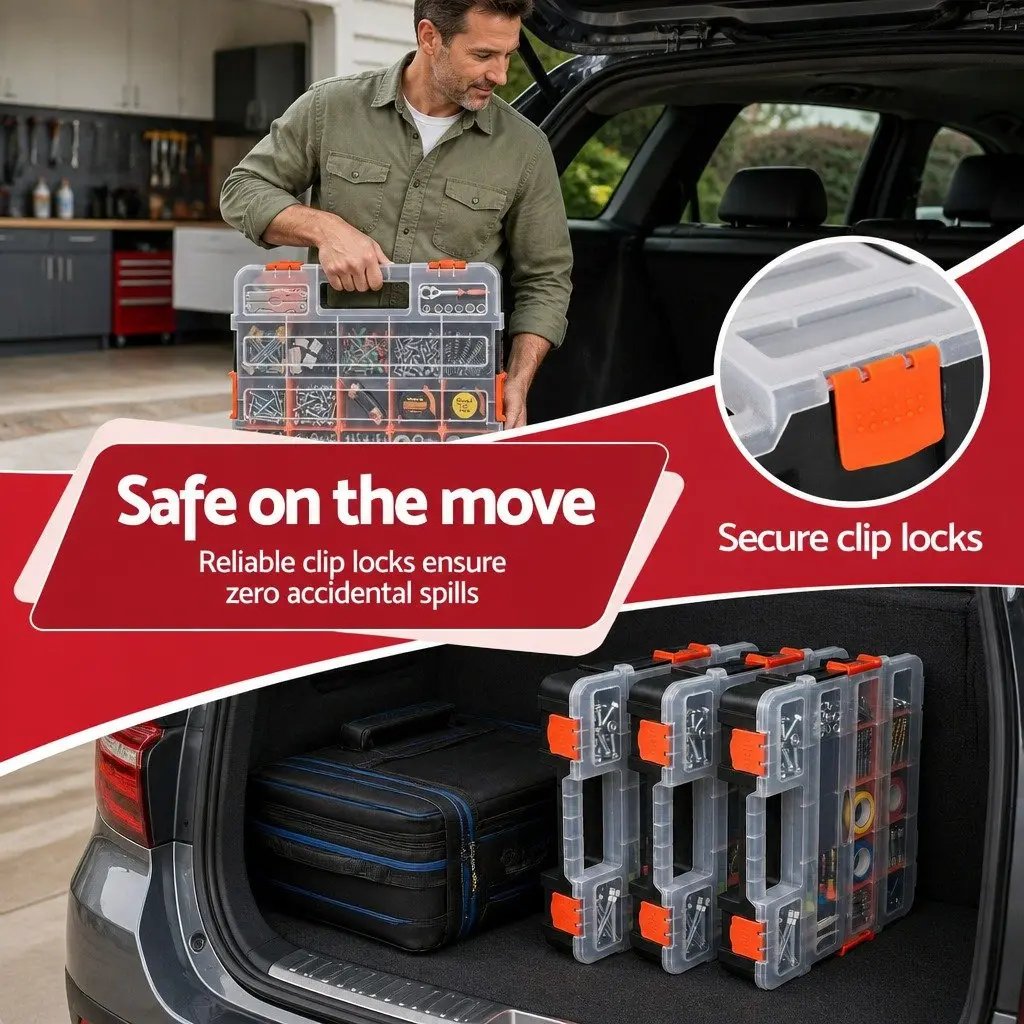 Tool Box Organizer for Small Parts Storage 3 Pack 17 Compartments Each