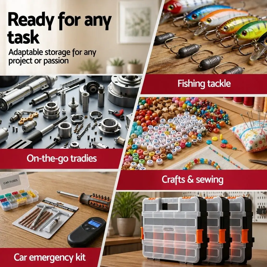 Tool Box Organizer for Small Parts Storage 3 Pack 17 Compartments Each