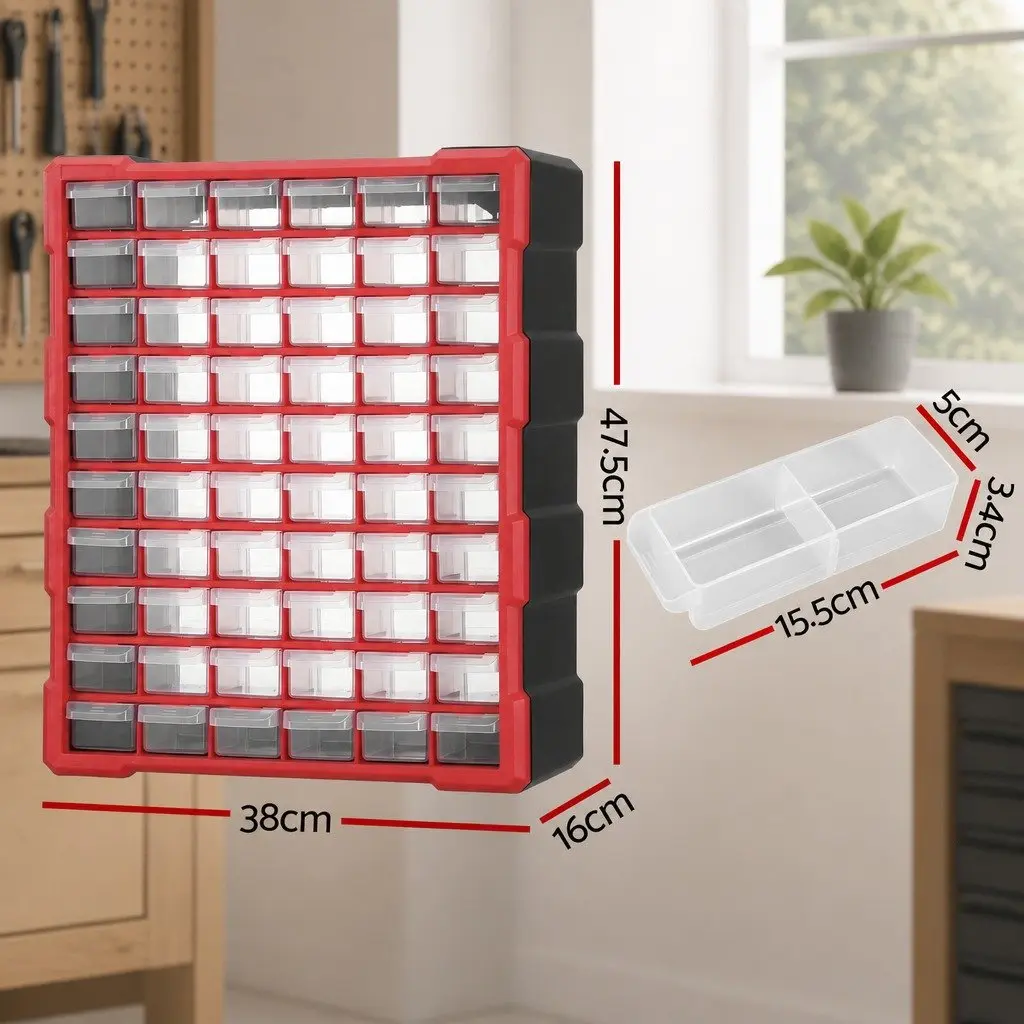 60-Drawer Tool Storage Cabinet Wall-Mount Stackable Organizer for Small Parts and Fasteners 38 x 16 x 47.5 cm