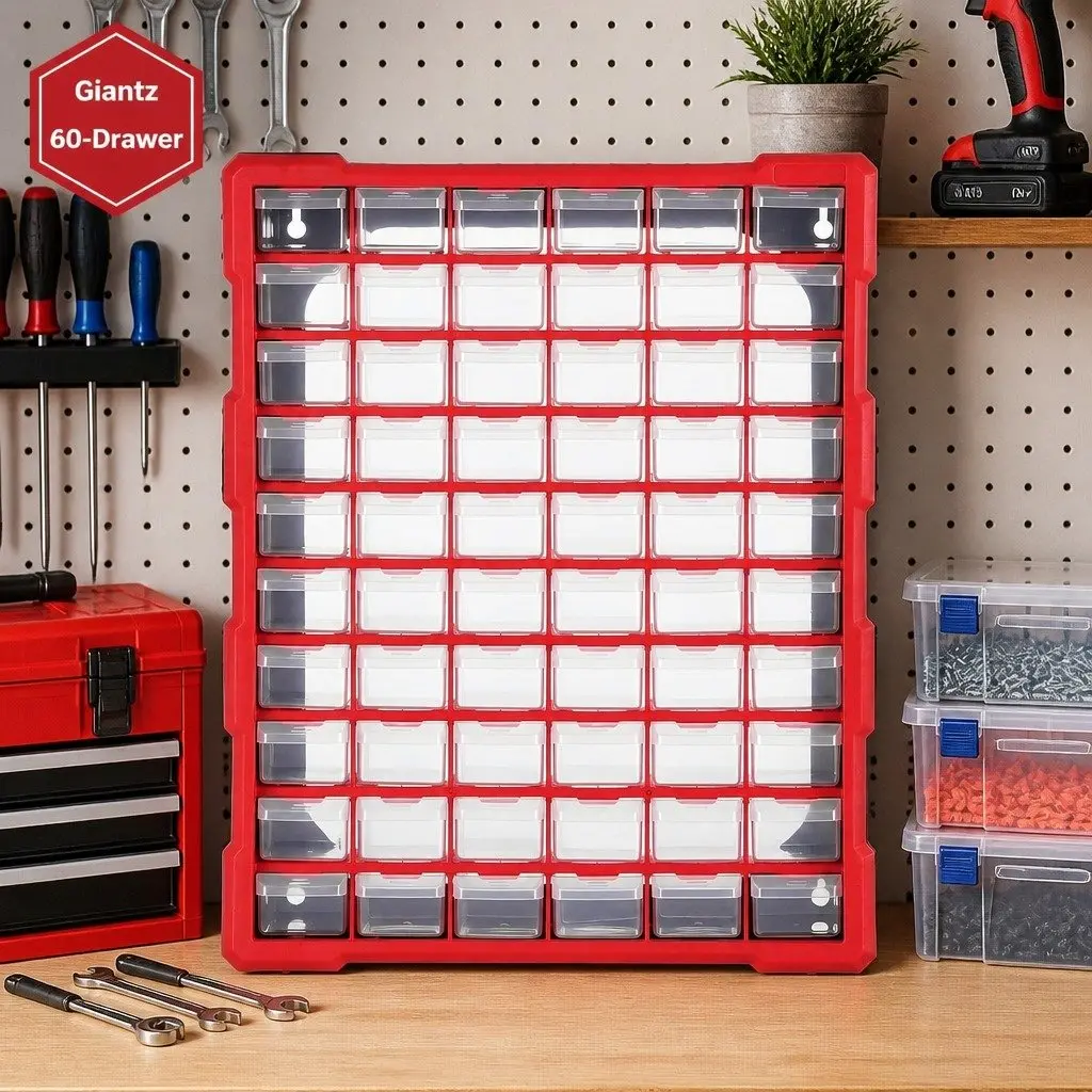 60-Drawer Tool Storage Cabinet Wall-Mount Stackable Organizer for Small Parts and Fasteners 38 x 16 x 47.5 cm