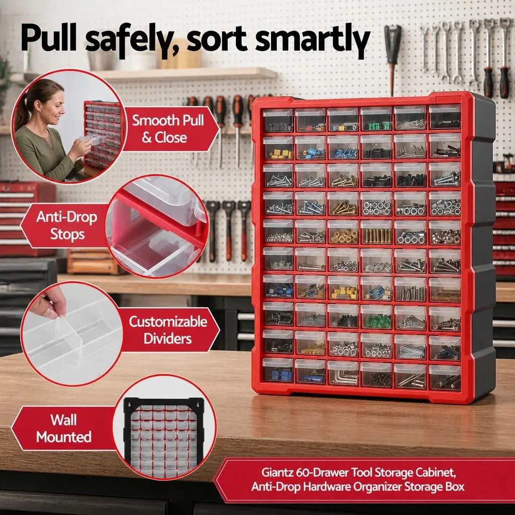 60-Drawer Tool Storage Cabinet Wall-Mount Stackable Organizer for Small Parts and Fasteners 38 x 16 x 47.5 cm