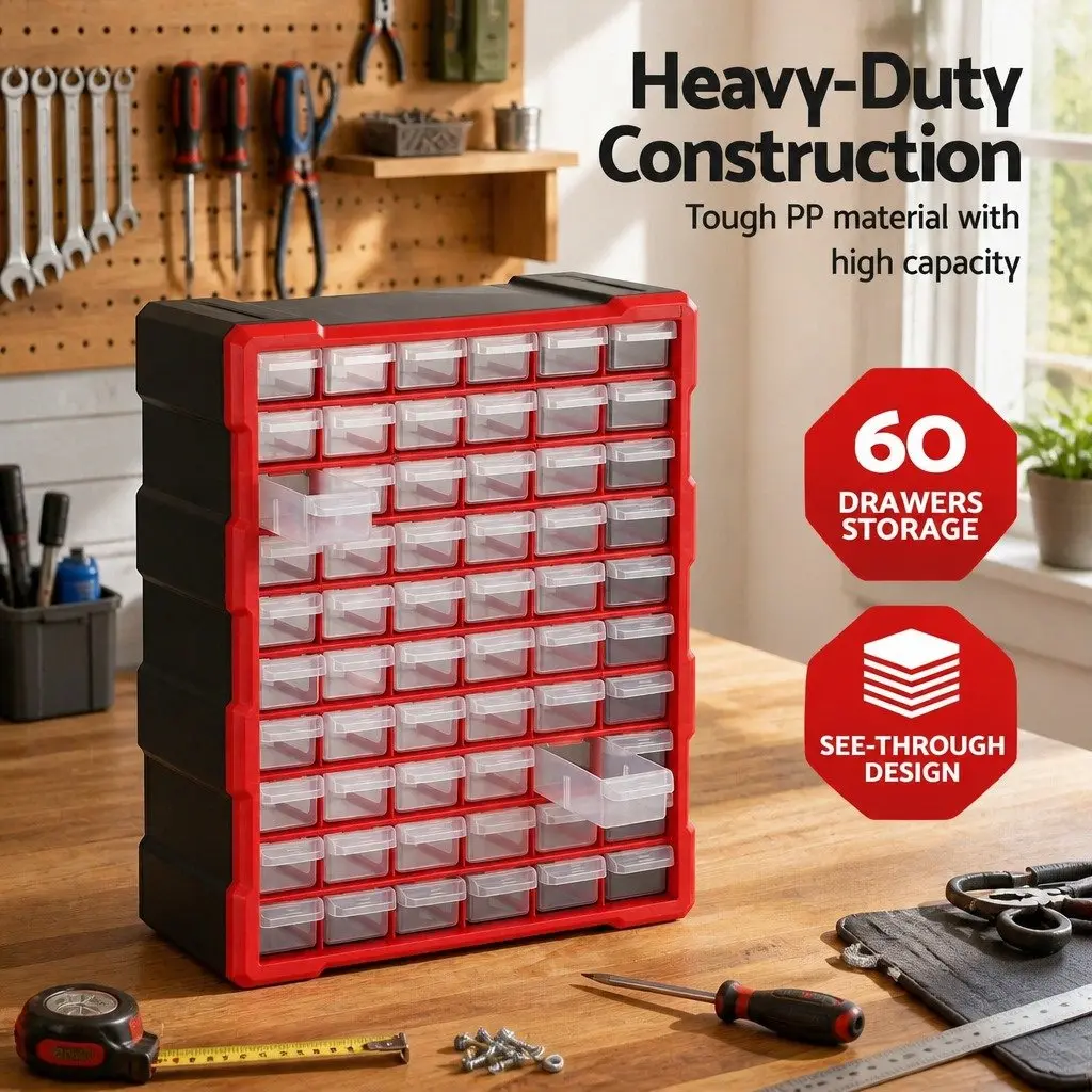 60-Drawer Tool Storage Cabinet Wall-Mount Stackable Organizer for Small Parts and Fasteners 38 x 16 x 47.5 cm