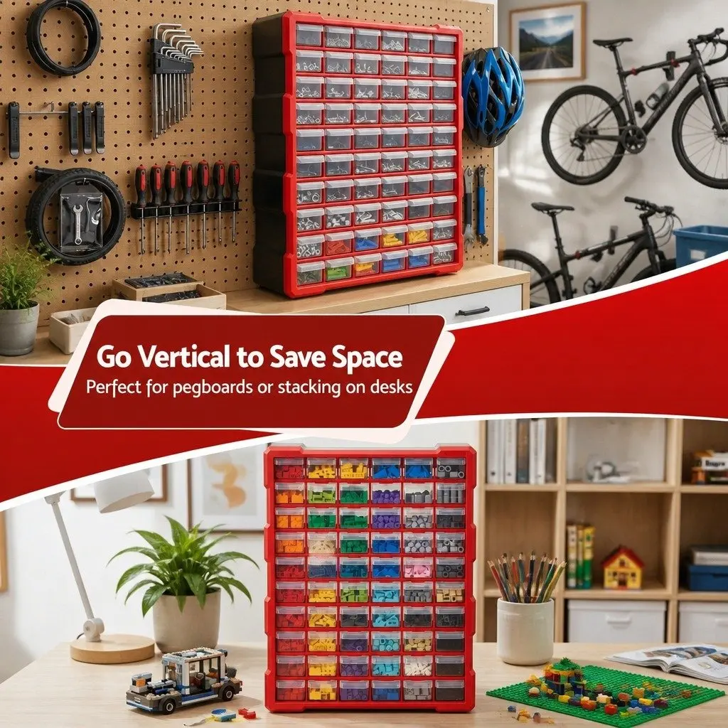 60-Drawer Tool Storage Cabinet Wall-Mount Stackable Organizer for Small Parts and Fasteners 38 x 16 x 47.5 cm