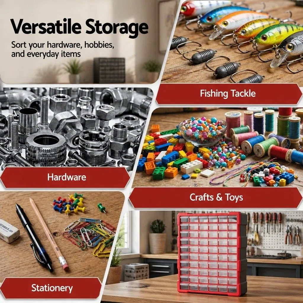 60-Drawer Tool Storage Cabinet Wall-Mount Stackable Organizer for Small Parts and Fasteners 38 x 16 x 47.5 cm