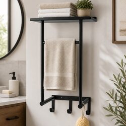 Wall Mounted Towel Rack 3 Hooks Bathroom Storage Organizer Shelf Holder