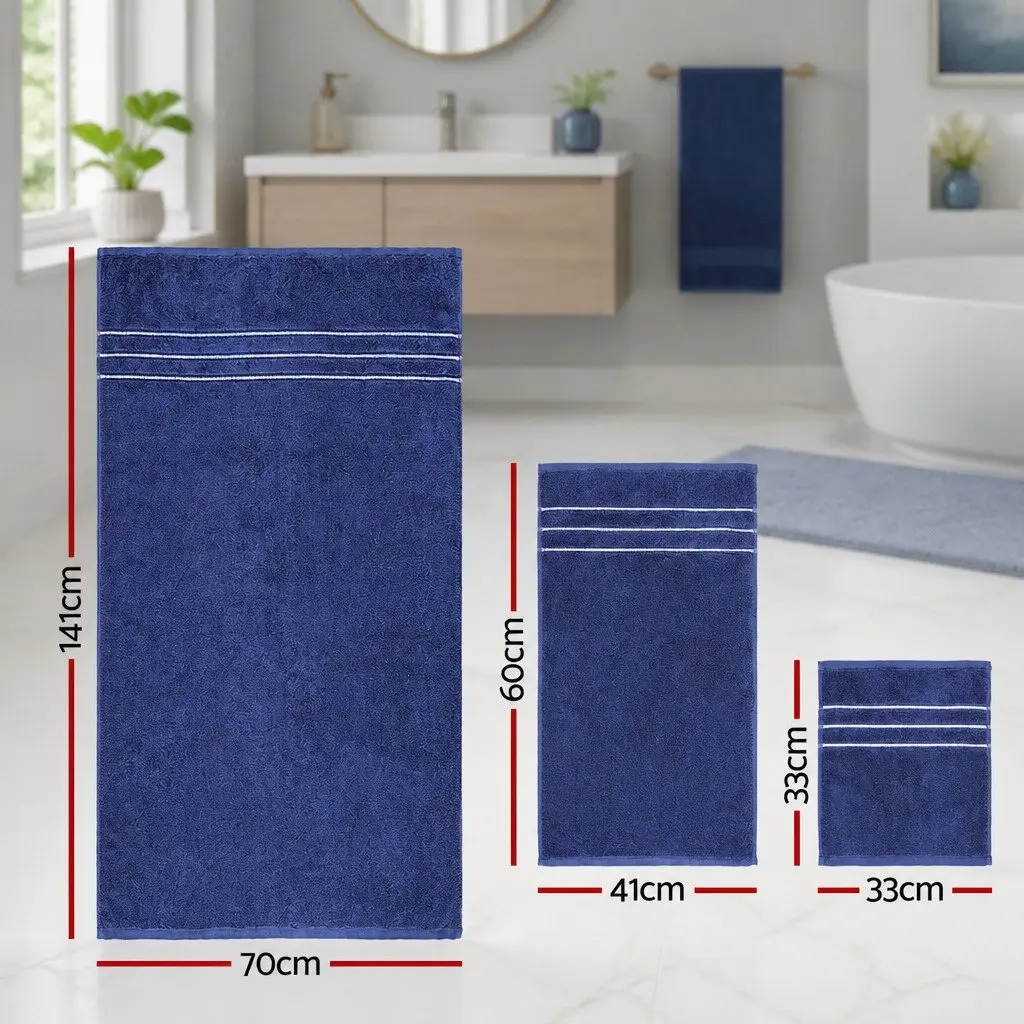 6 Pack Bath Towels Set Cotton Navy Blue Soft Absorbent Quick Drying Home