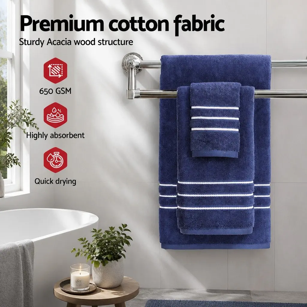 6 Pack Bath Towels Set Cotton Navy Blue Soft Absorbent Quick Drying Home