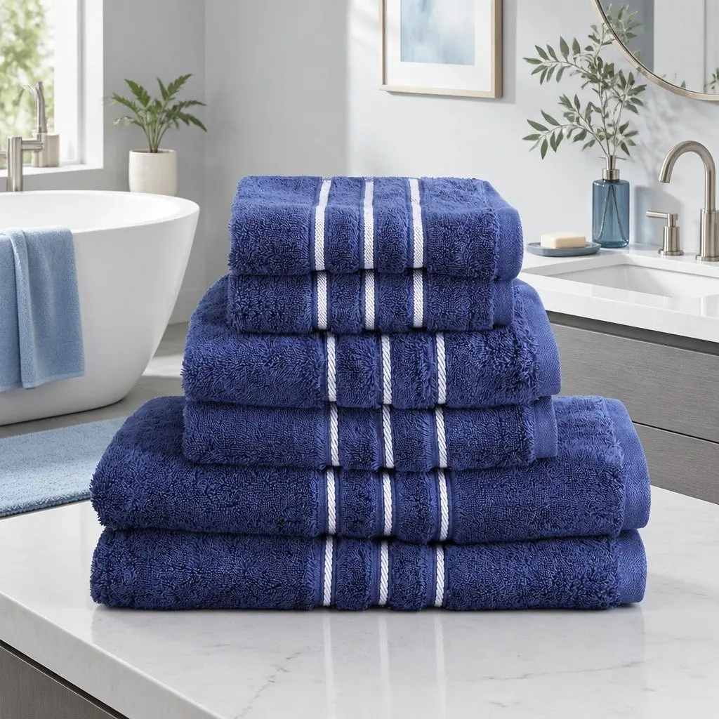 6 Pack Bath Towels Set Cotton Navy Blue Soft Absorbent Quick Drying Home