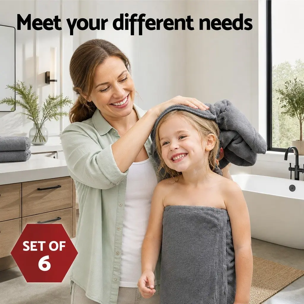 Bath Towels Set for Bathroom Grey 6 Piece