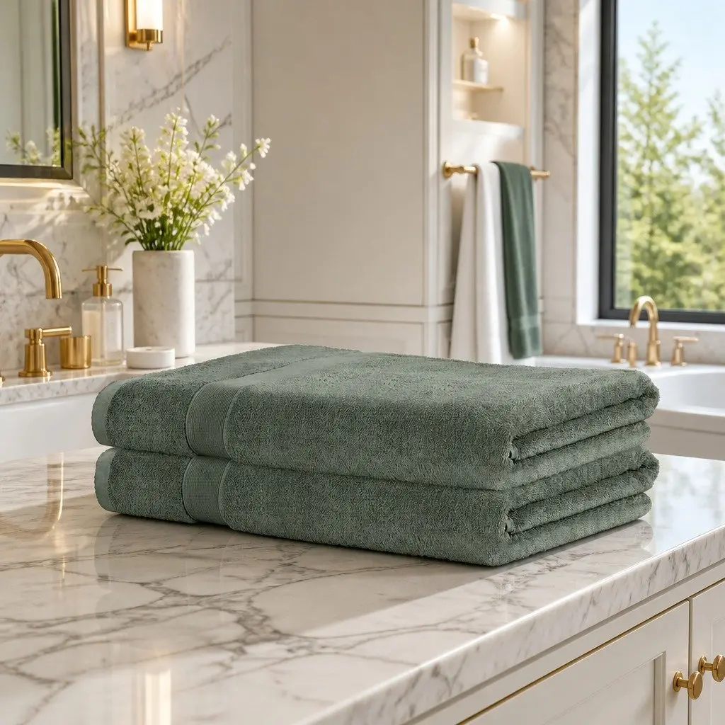 Bath Sheets Set for Bathroom Extra Large Cotton 180cm x 90cm Green 2 Piece