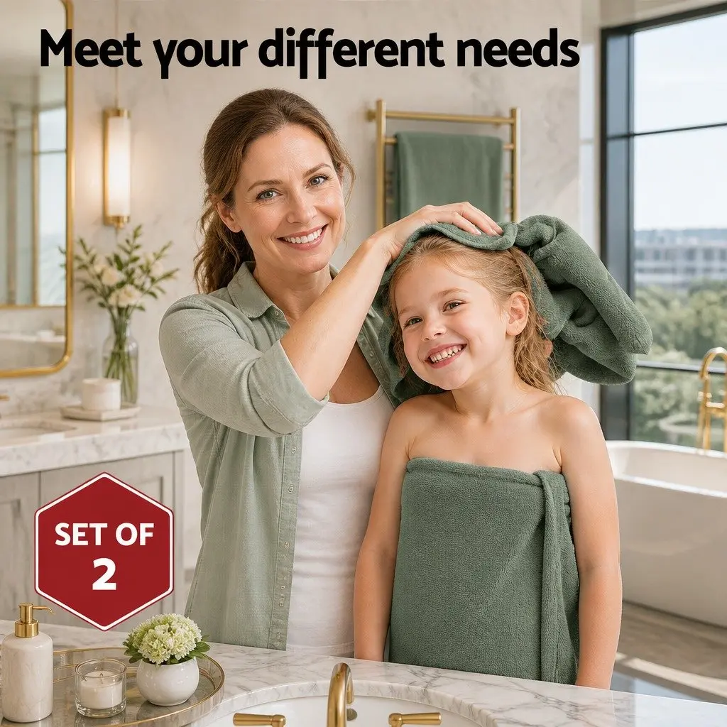 Bath Sheets Set for Bathroom Extra Large Cotton 180cm x 90cm Green 2 Piece