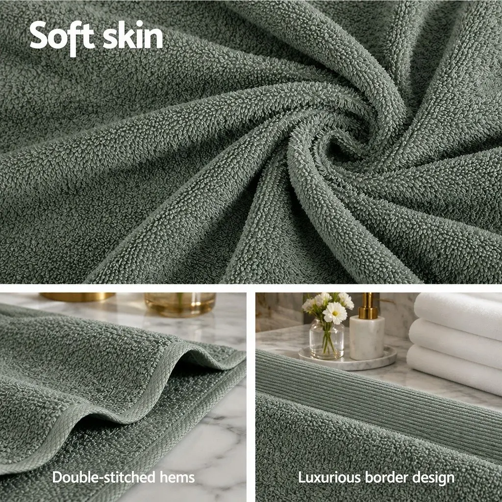 Bath Sheets Set for Bathroom Extra Large Cotton 180cm x 90cm Green 2 Piece