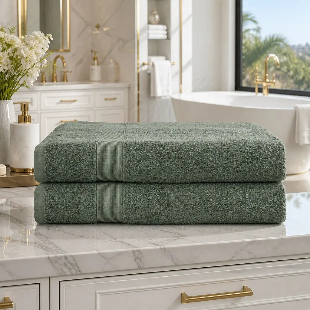 Bath Sheets Set for Bathroom Extra Large Cotton 180cm x 90cm Green 2 Piece