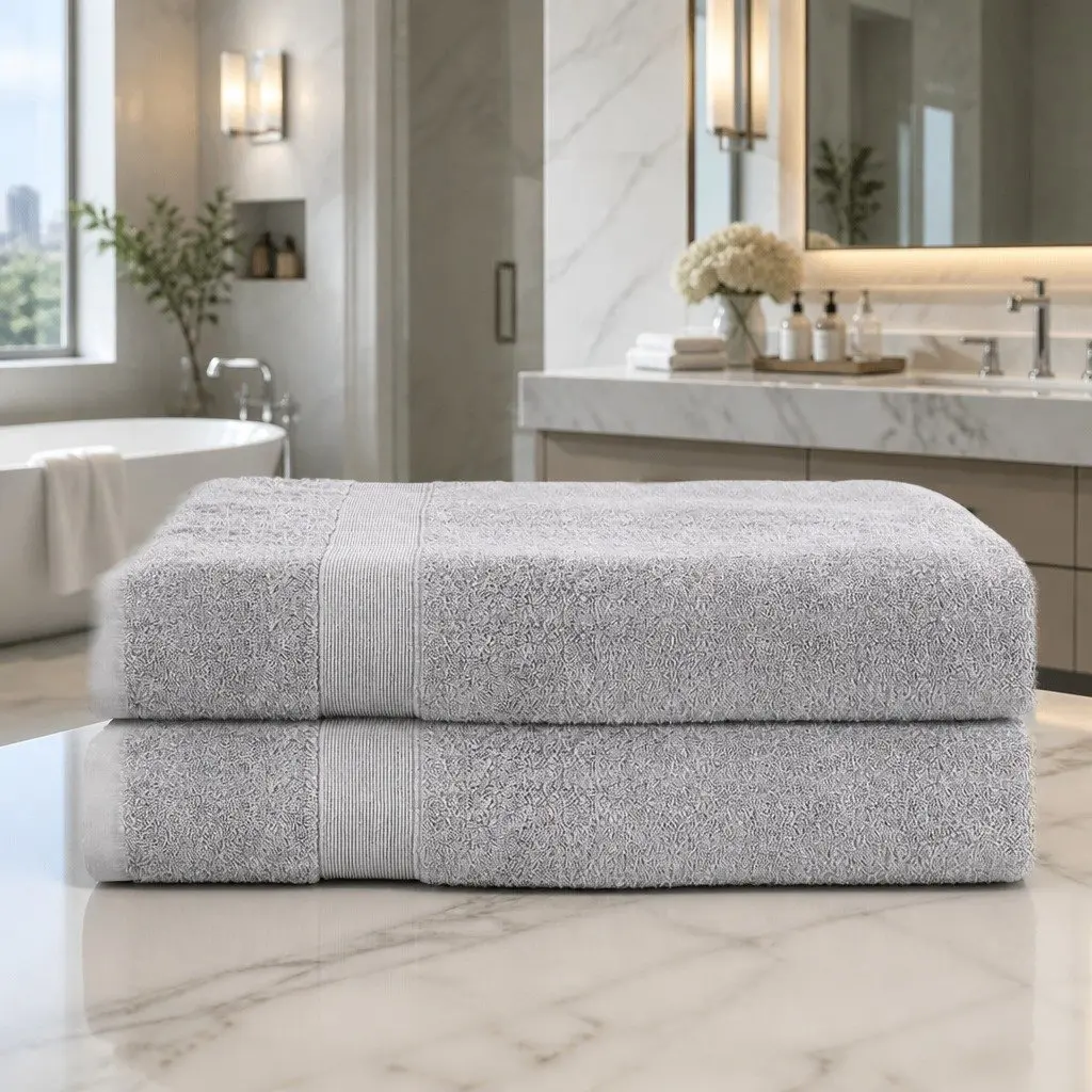 2 Pack Extra Large Cotton Bath Sheets Grey 180cm x 90cm