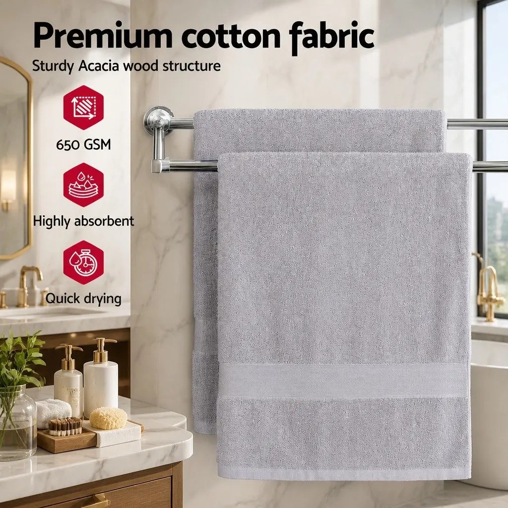2 Pack Extra Large Cotton Bath Sheets Grey 180cm x 90cm