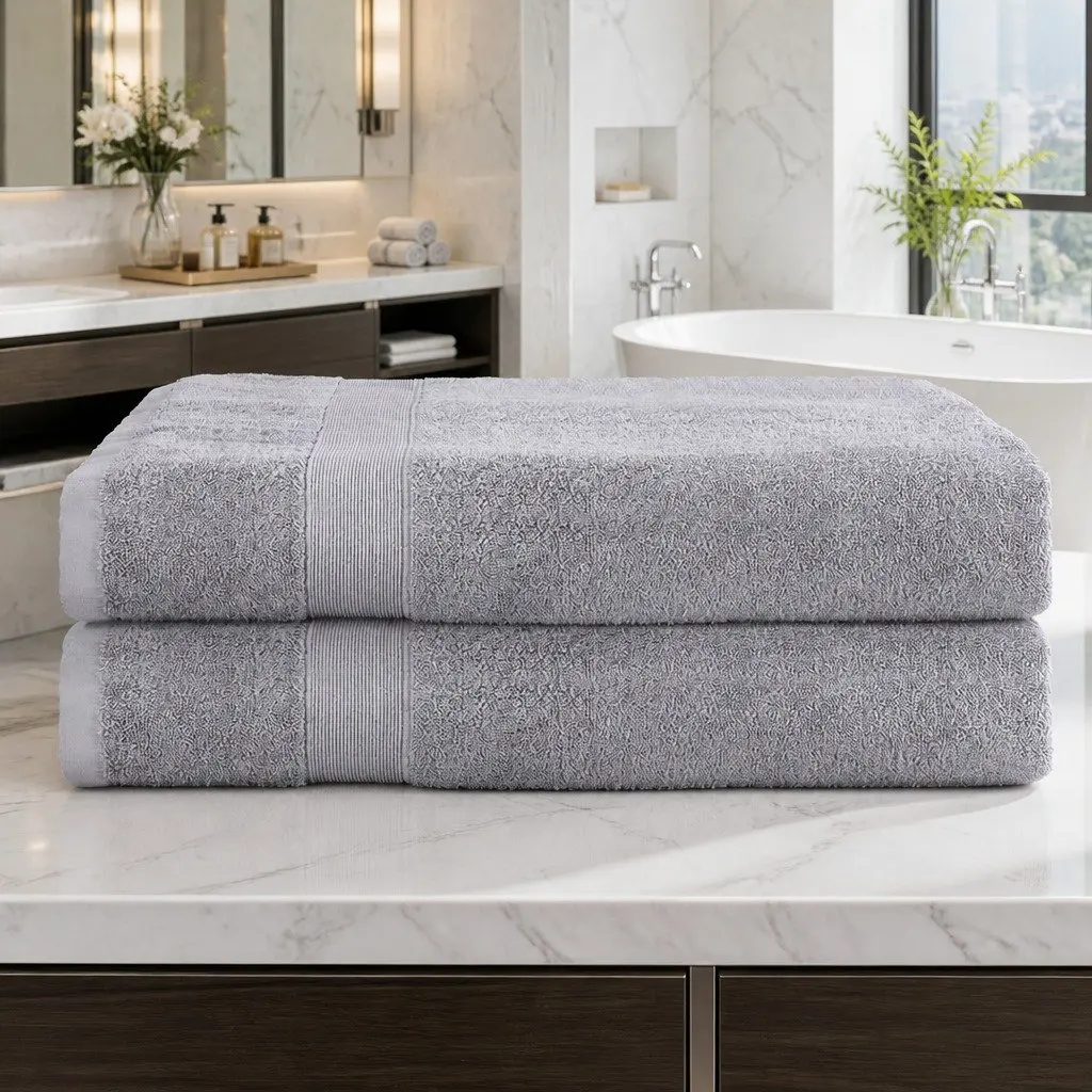 2 Pack Extra Large Cotton Bath Sheets Grey 180cm x 90cm