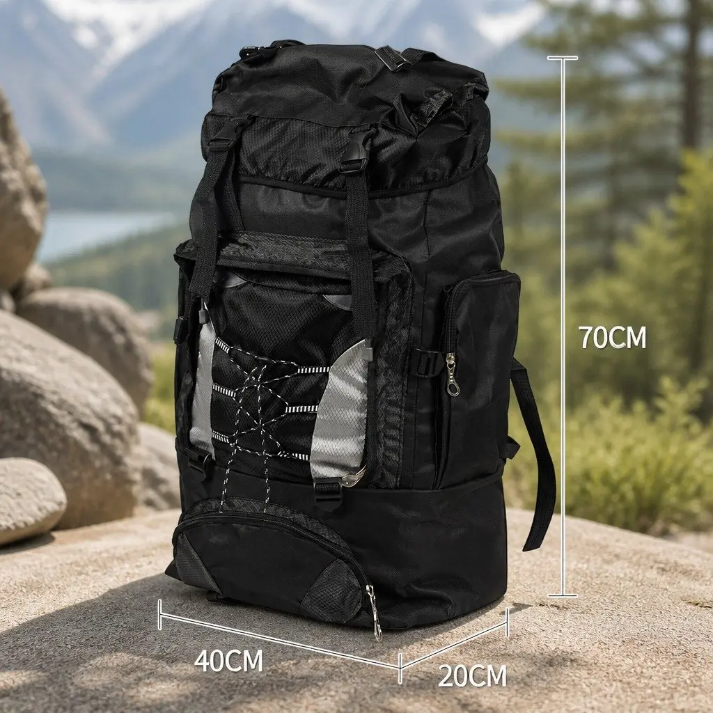 80L Military Backpack Tactical Hiking Camping Trekking Travel Rucksack Black