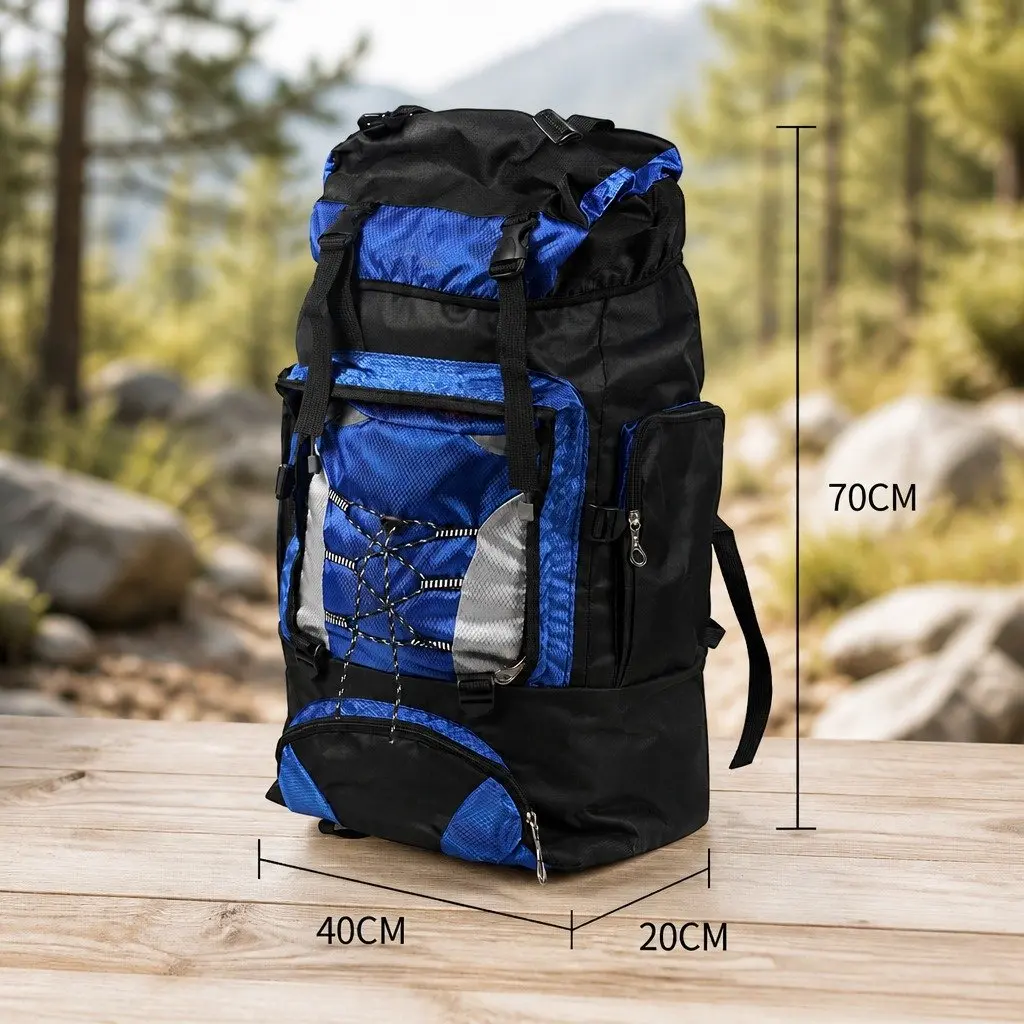 80L Military Tactical Backpack Hiking Camping Trekking Travel Rucksack Blue