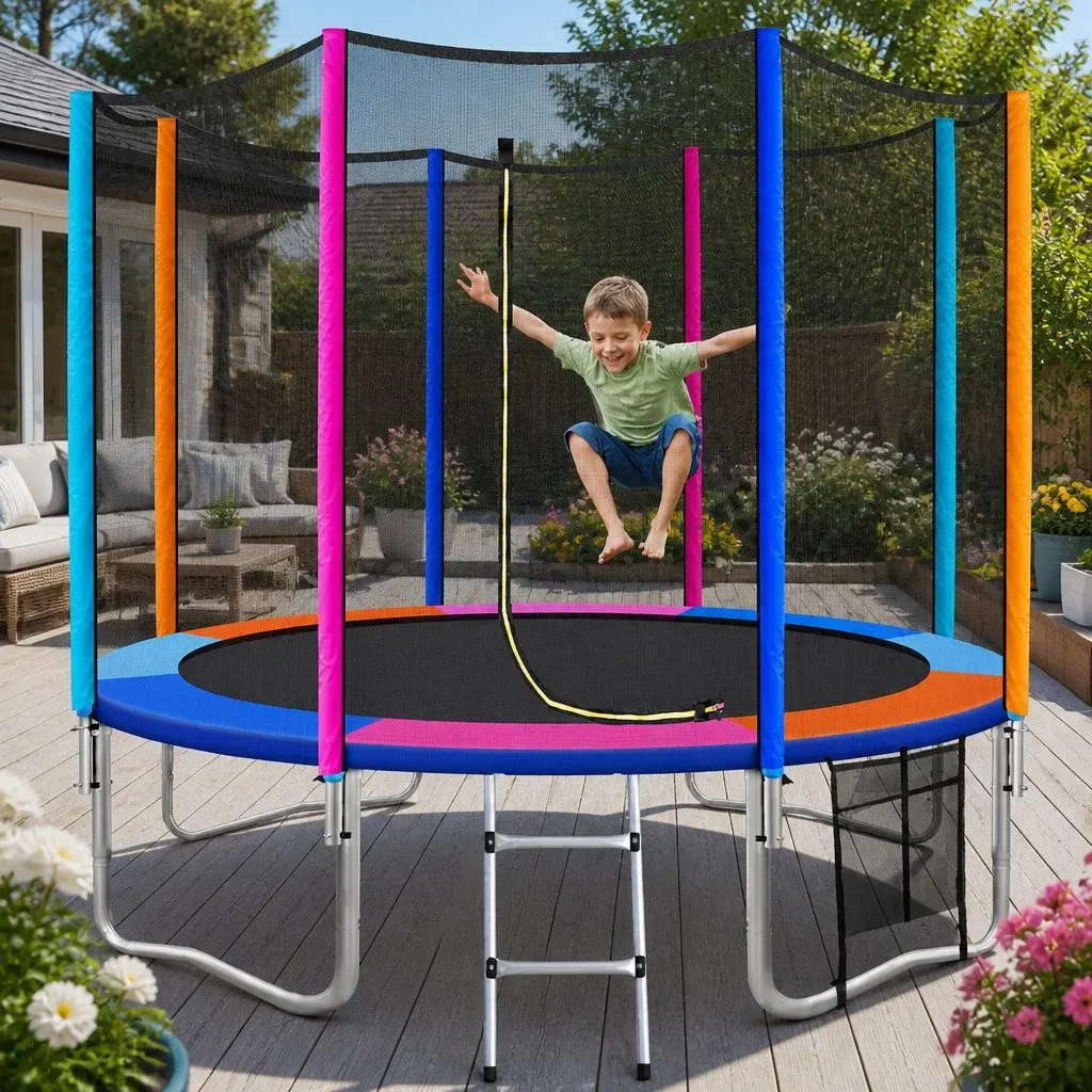 10FT Trampoline for Kids Outdoor Use with Safety Enclosure Net and Ladder