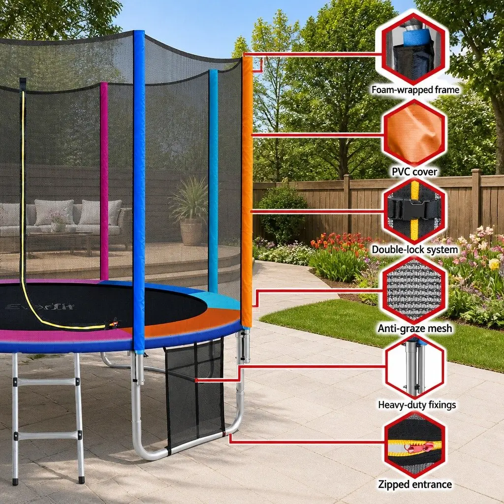 10FT Trampoline for Kids Outdoor Use with Safety Enclosure Net and Ladder