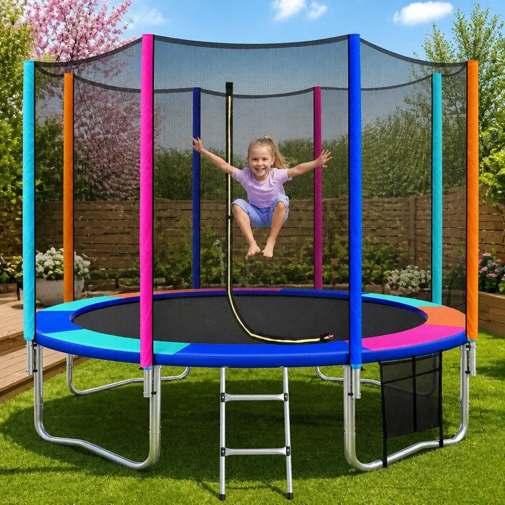 12FT Trampoline for Kids Backyard Bouncing Round with Safety Net Enclosure and Ladder