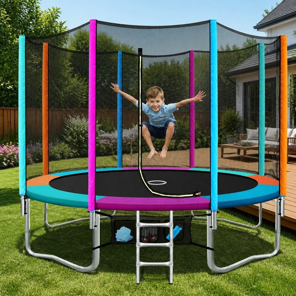 12FT Trampoline for Kids Backyard Bouncing Round with Safety Net Enclosure and Ladder