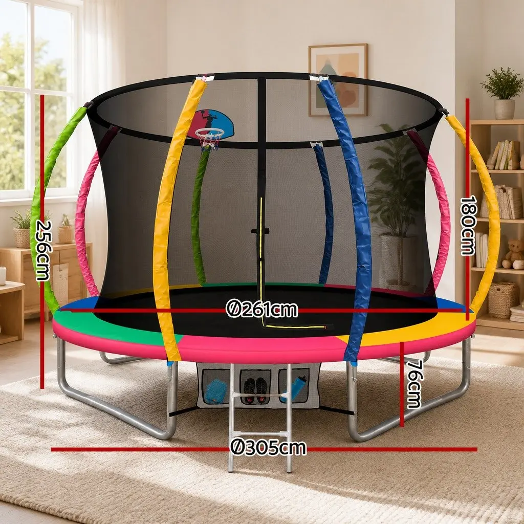 Kids Trampoline 10FT Backyard Rebounder with Safety Enclosure Net Ladder