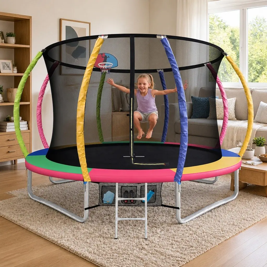 Kids Trampoline 10FT Backyard Rebounder with Safety Enclosure Net Ladder