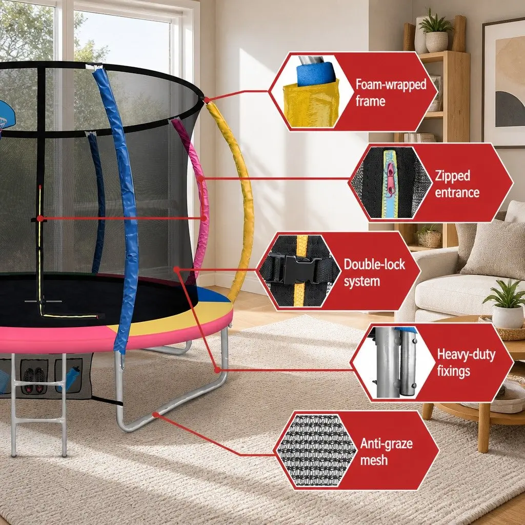 Kids Trampoline 10FT Backyard Rebounder with Safety Enclosure Net Ladder