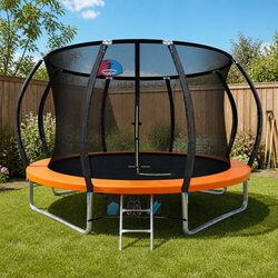 10FT Trampoline Kids Jumping Rebounder with Safety Net Ladder Enclosure Orange