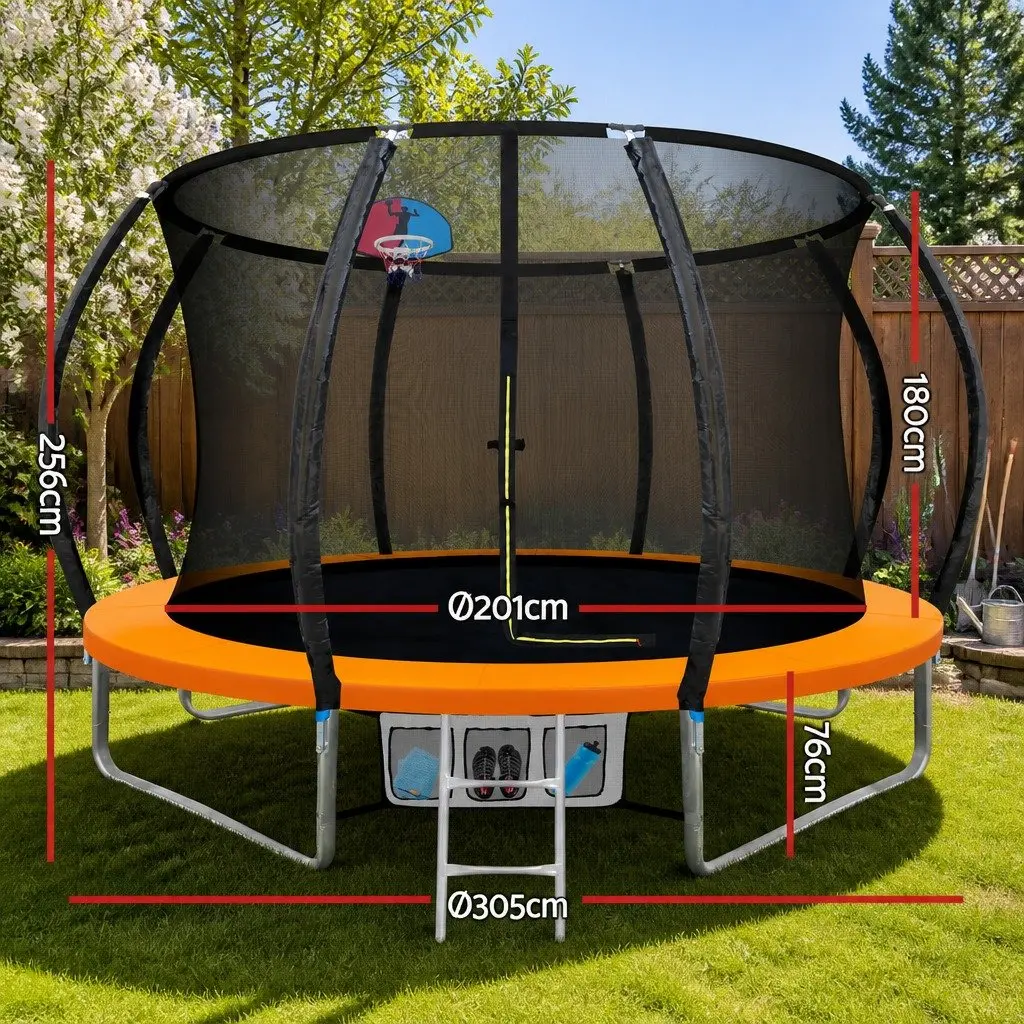 10FT Trampoline Kids Outdoor Jumping Rebounder with Safety Net and Ladder Orange
