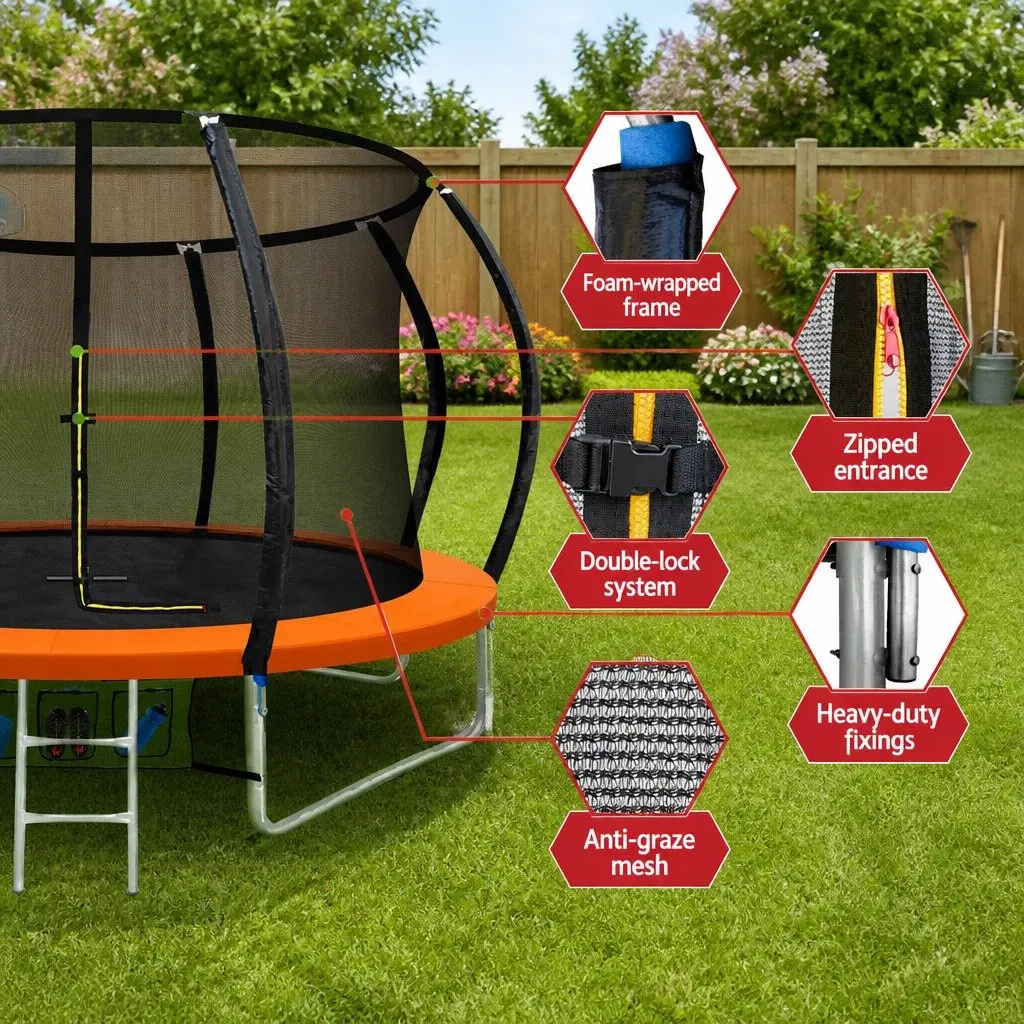 10FT Trampoline Kids Outdoor Jumping Rebounder with Safety Net and Ladder Orange