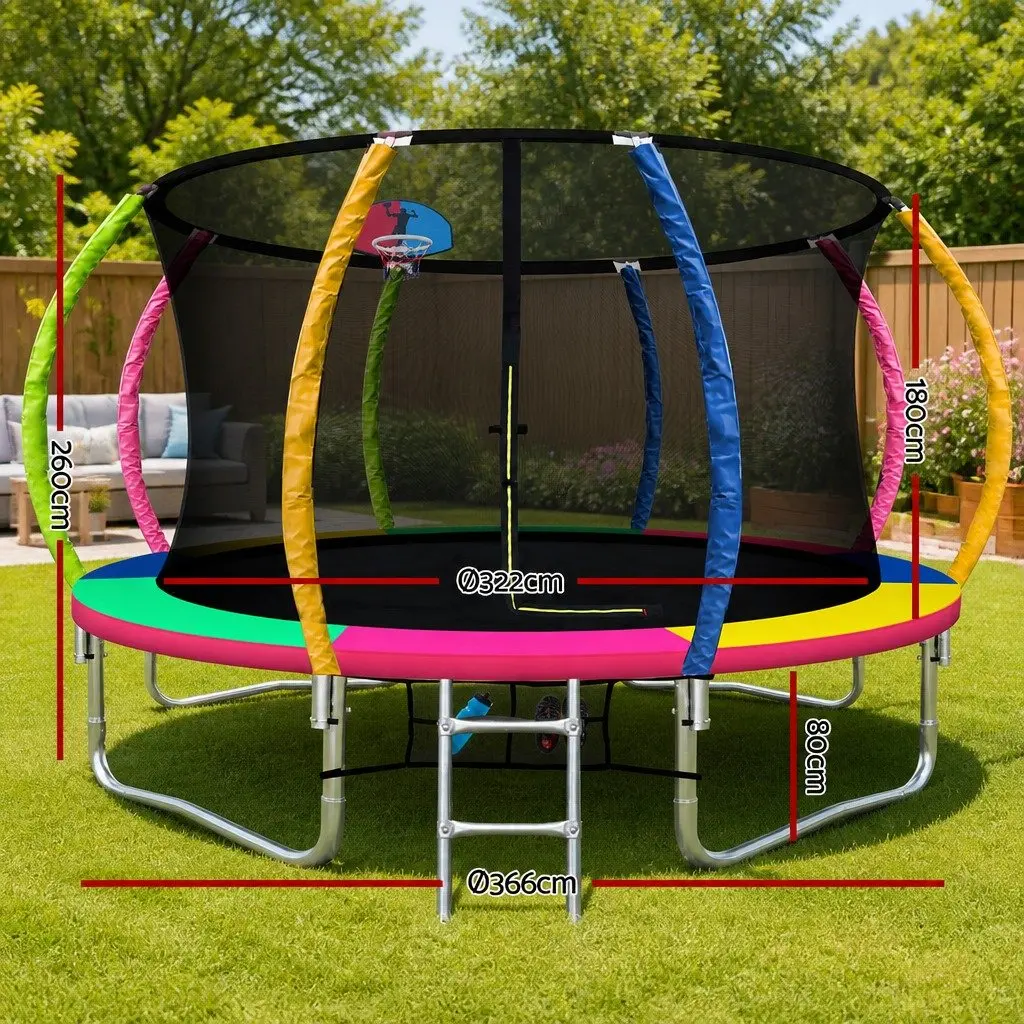 12ft Trampoline for Kids Outdoor Use with Safety Net and Basketball Hoop