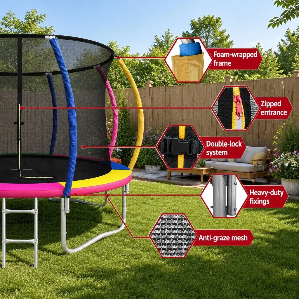 12ft Trampoline for Kids Outdoor Use with Safety Net and Basketball Hoop
