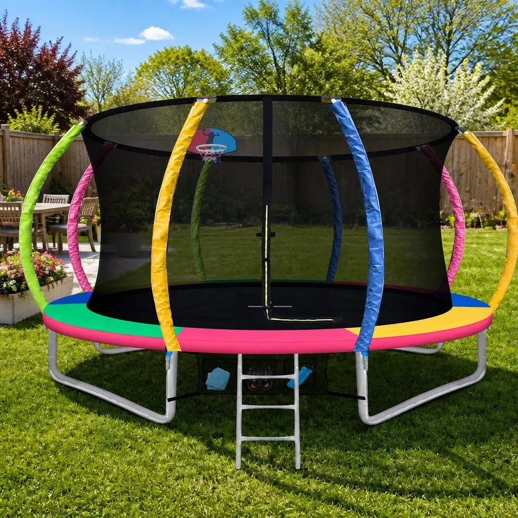12ft Trampoline for Kids Outdoor Use with Safety Net and Basketball Hoop