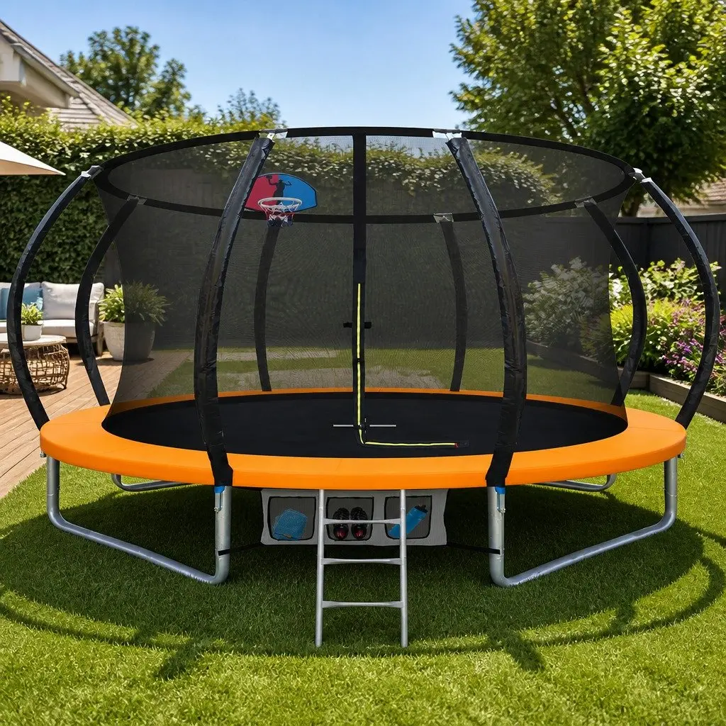 12FT Kids Trampoline with Ladder & Basketball Set