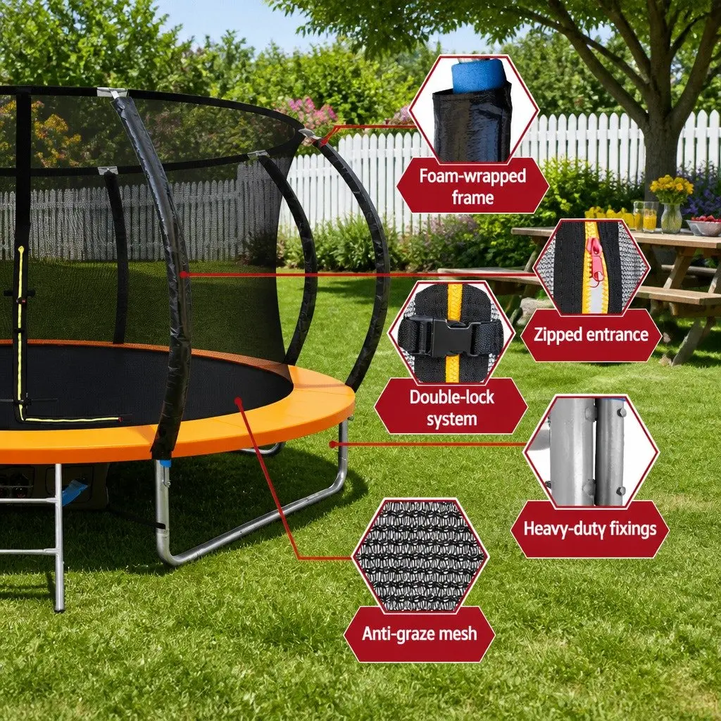 14ft Trampoline Rebounder with Basketball Hoop Ladder Safety Netting Orange